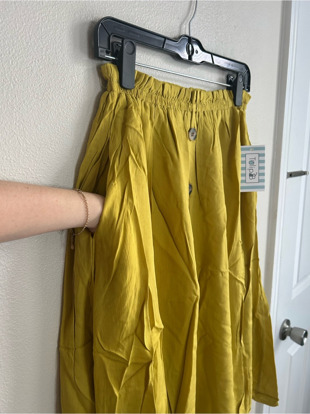 NWT Tulip B Mustard Yellow Button Front Midi Maxi Skirt Lined Size S - Picture 4 of 9